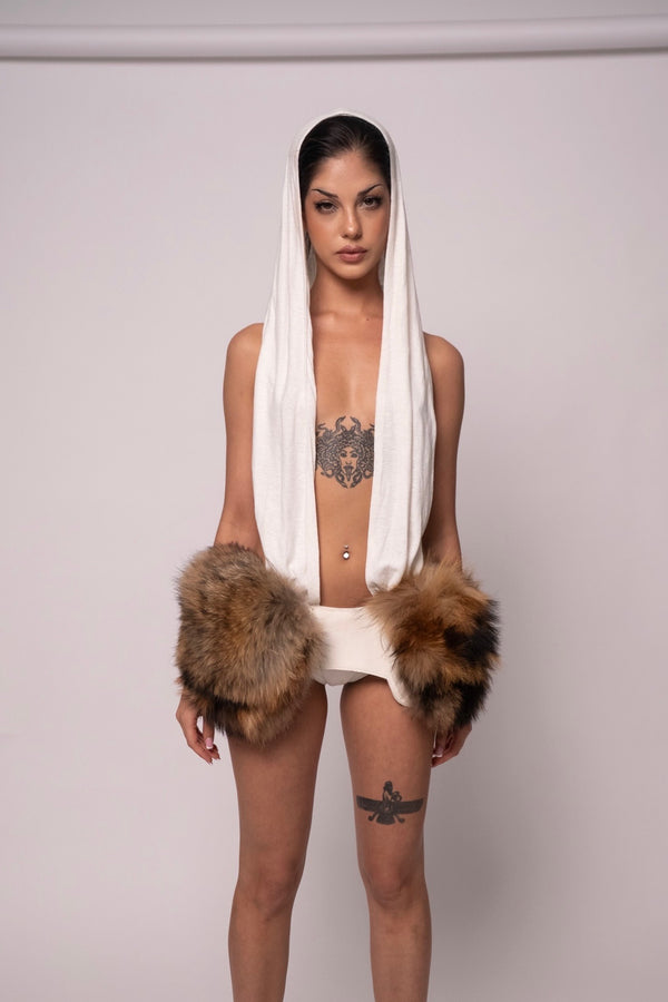 Venitta Fur Belt - White